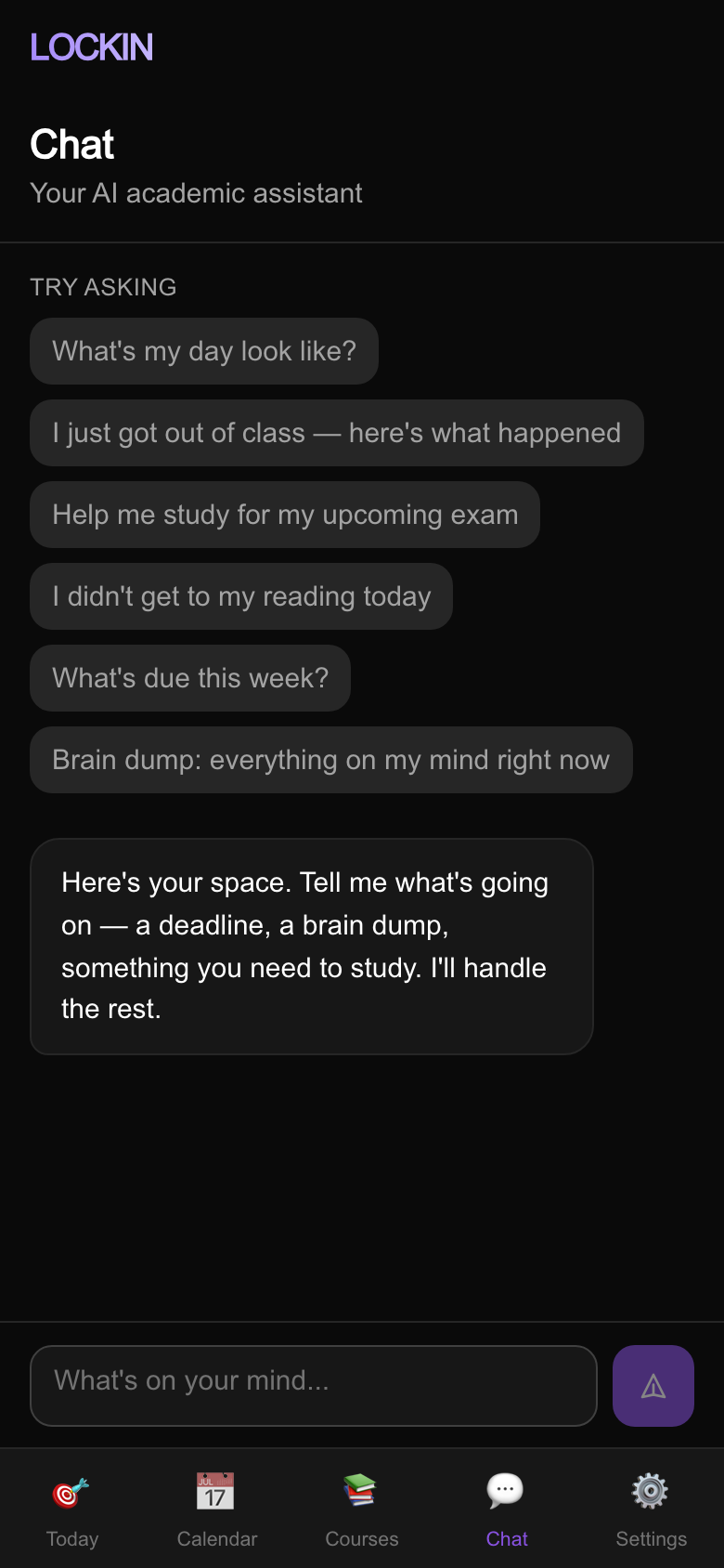AI coach conversation showing personalized schedule breakdown and essay planning advice