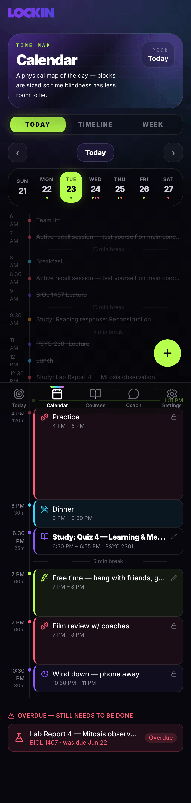 LOCKIN calendar screen