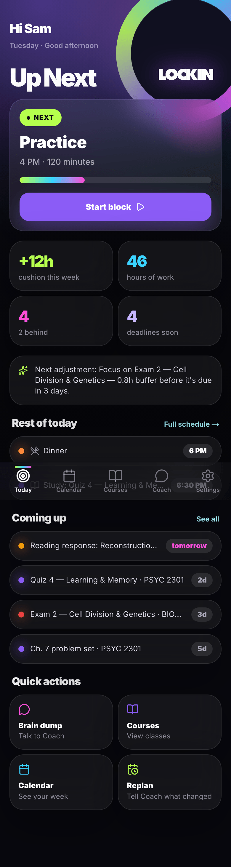 LOCKIN dashboard screen