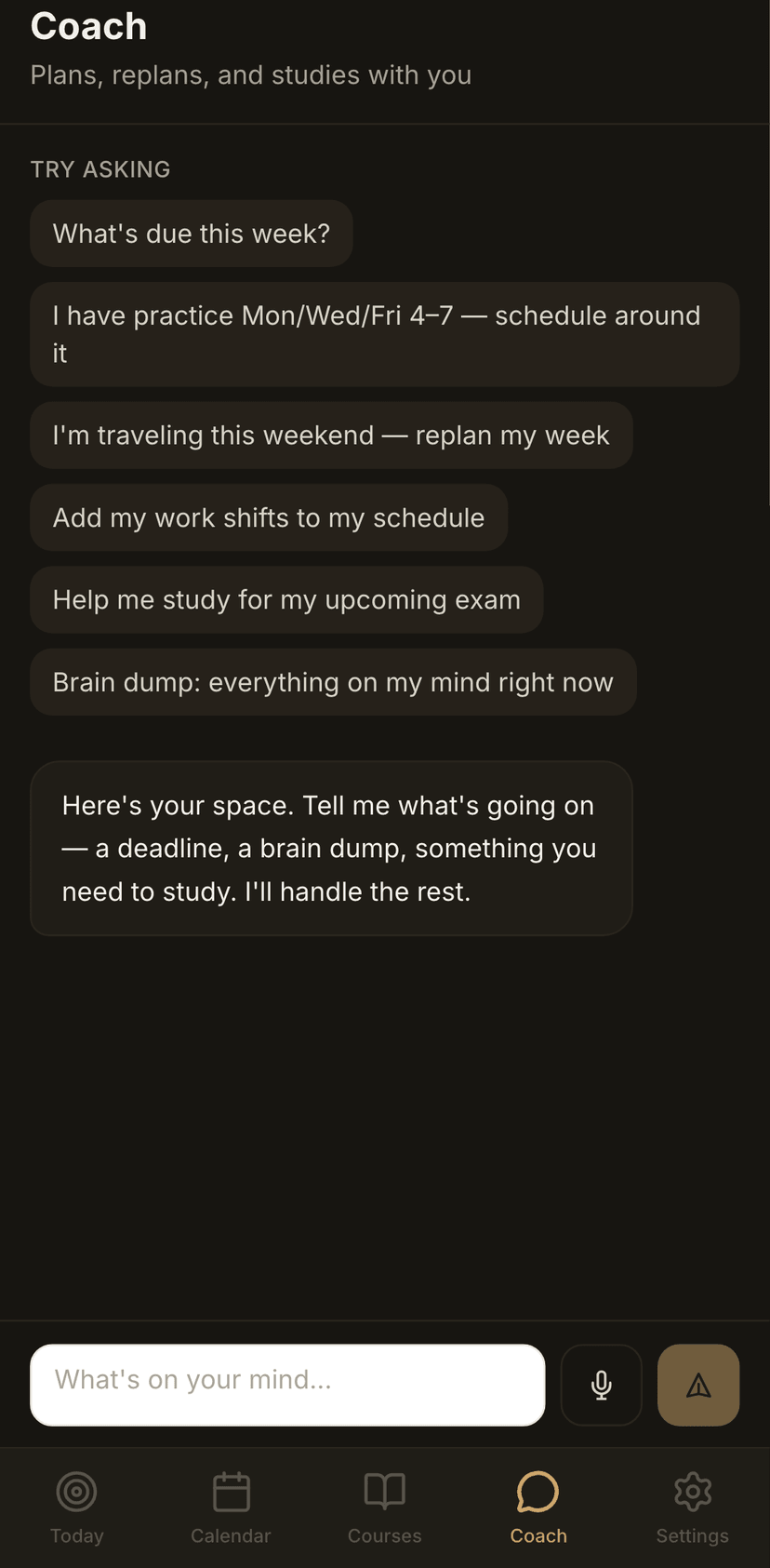 AI coach conversation with personalized schedule and study advice